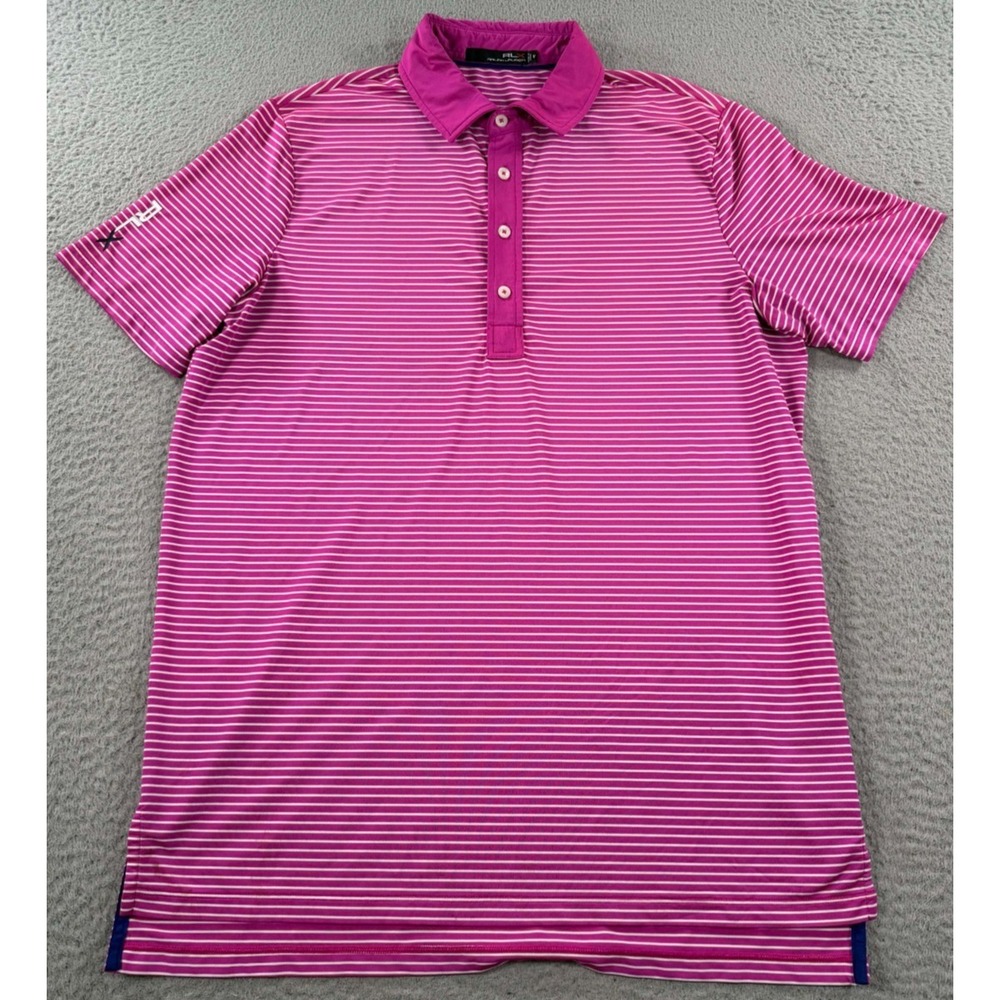 RLX Ralph Lauren Polo Shirt Men's Medium Pink White Striped Performance